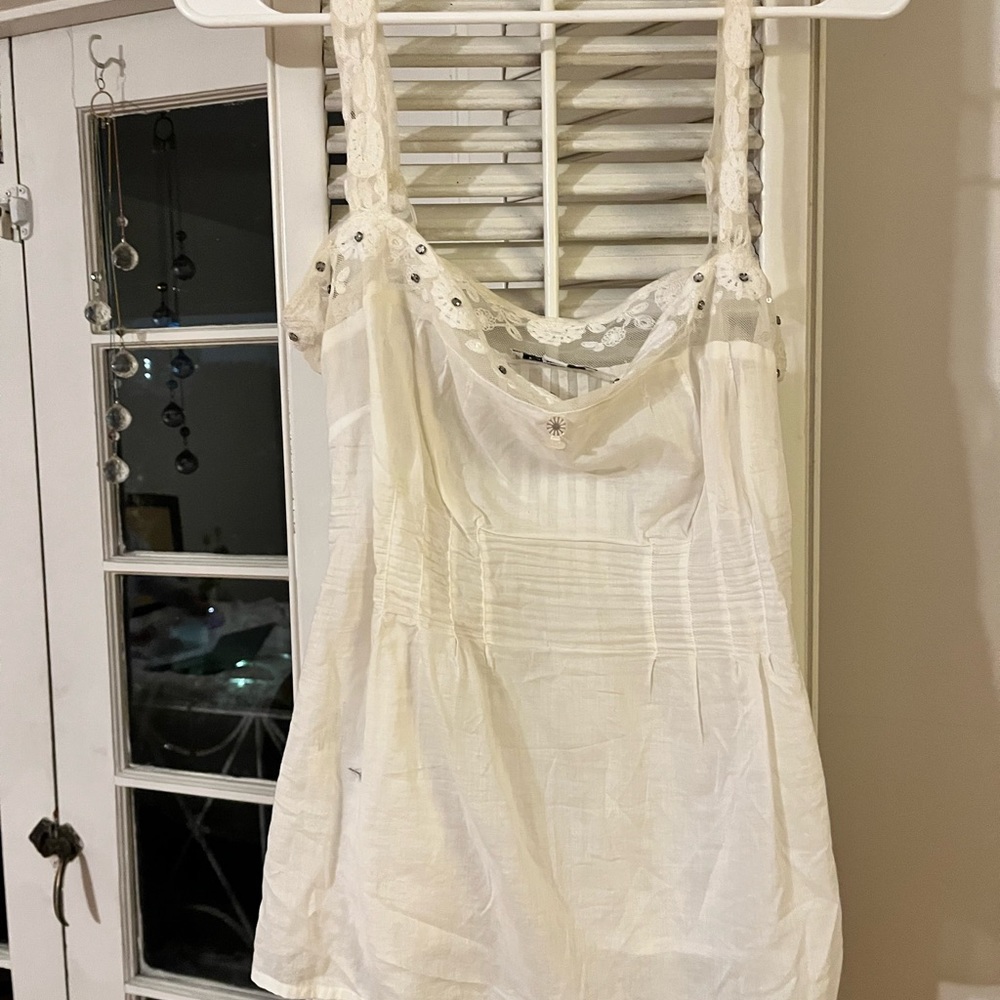 Vintage Bebe White Lace Sheer Tank Top